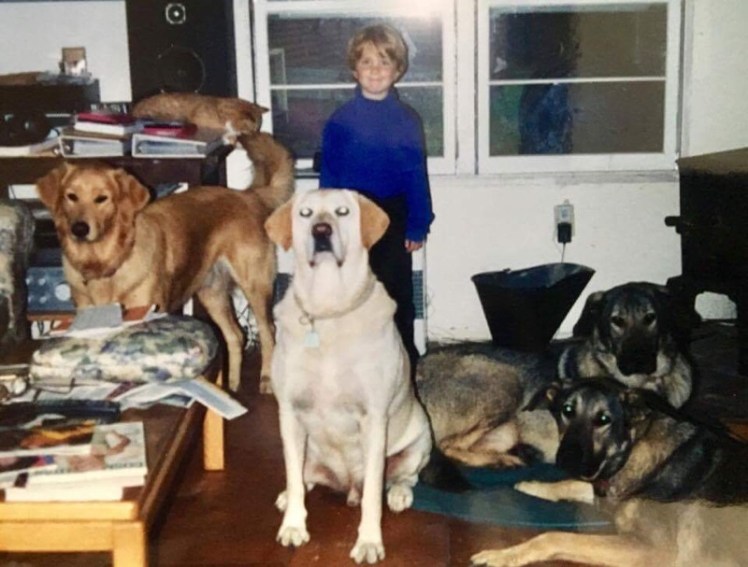 Sam with ranger, shadow, chief, dillon, stella